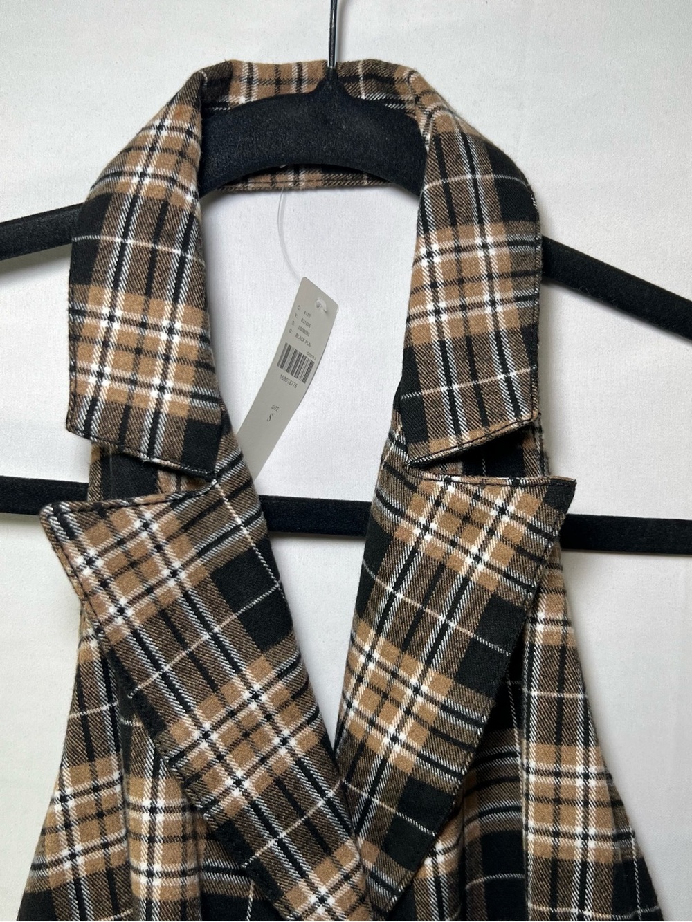 Pilcro Anthropologie Plaid Open Back Halter Vest Top Size S NWT Black Tan - Picture 6 of 16
